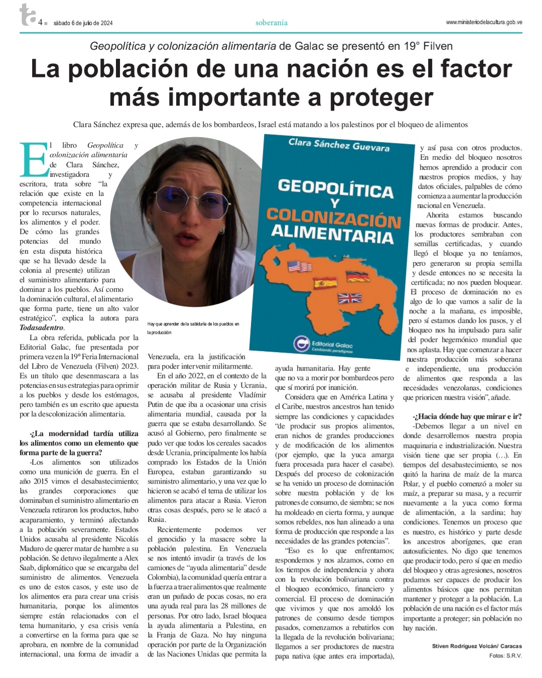 Entrevista a Clara Sánchez Guevara para el semanario Todasadentro